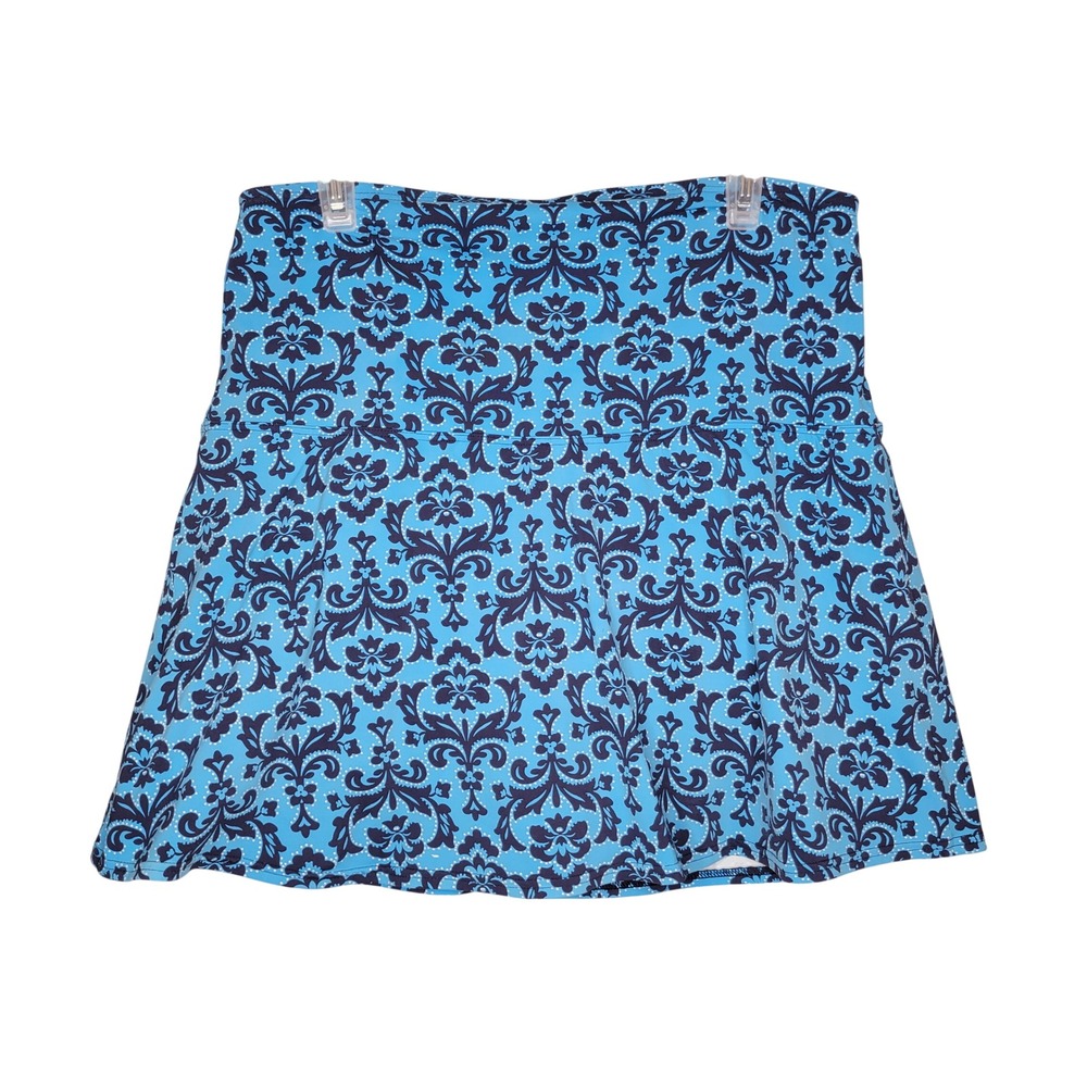 Lands End Swim Skirt Women's Size 16W Blue Damask Floral Built-in Brief Beach